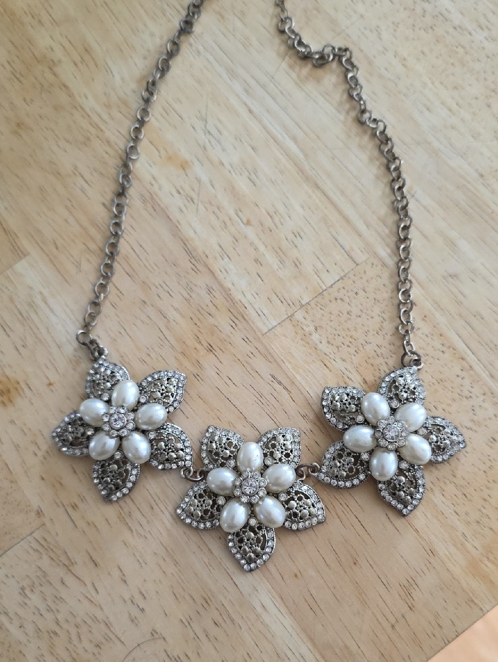 Charlotte Russe Silver-Tone Pearl & Crystal Floral Necklace